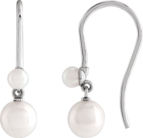14K Gold Cultured White Freshwater Pearl Pearl Earrings – 5.5mm Stones - White Gold