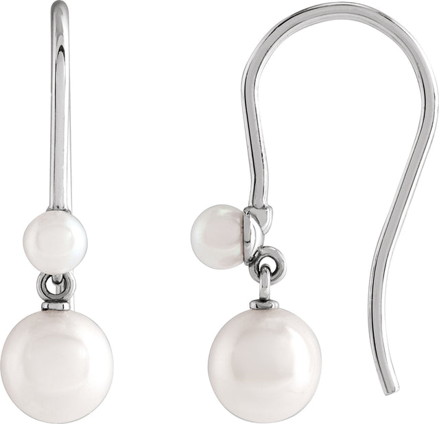14K Gold Cultured White Freshwater Pearl Pearl Earrings – 5.5mm Stones - White Gold