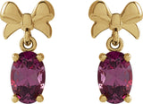 Platinum Oval Natural Rhodolite Garnet Solitaire Bow Earrings - view 4