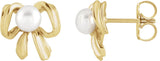 14K Gold Cultured White Freshwater Pearl Pearl Bow Earrings - Yellow Gold