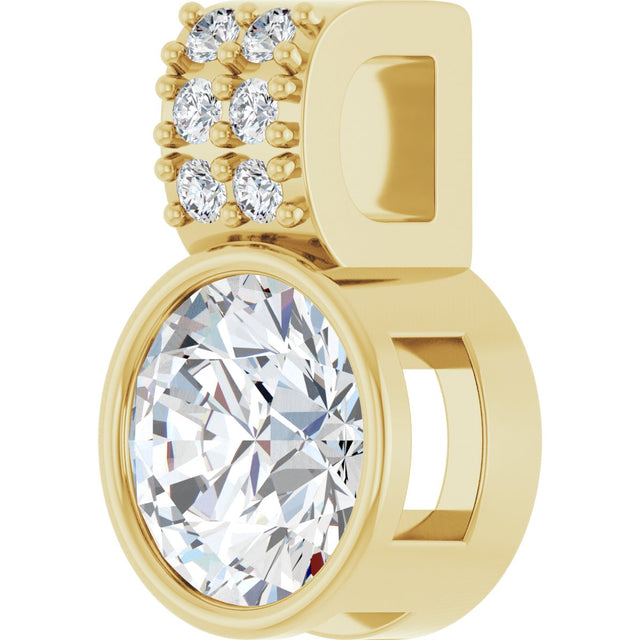 14K Gold Round Lab-Grown Diamond Accented Bezel-Set Pendant - Yellow Gold - view 8