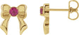 14K Gold Round Natural Pink Tourmaline Bow Stud Earrings - Yellow Gold