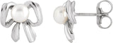 14K Gold Cultured White Freshwater Pearl Pearl Bow Earrings - White Gold