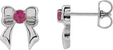 Platinum Round Natural Pink Tourmaline Bow Stud Earrings