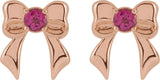 14K Gold Round Natural Pink Tourmaline Bow Stud Earrings - Rose Gold - view 2