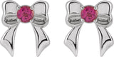 Platinum Round Natural Pink Tourmaline Bow Stud Earrings - view 2
