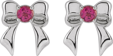 Platinum Round Natural Pink Tourmaline Bow Stud Earrings - view 2