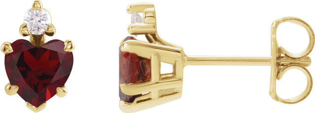 Platinum Natural Mozambique Garnet & Natural Diamond Accented Heart Earrings – 6x6mm - view 3