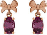 14K Gold Oval Natural Rhodolite Garnet Solitaire Bow Earrings - Rose Gold - view 2