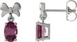 Platinum Oval Natural Rhodolite Garnet Solitaire Bow Earrings