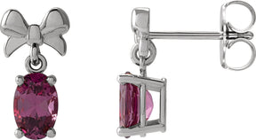 Platinum Oval Natural Rhodolite Garnet Solitaire Bow Earrings