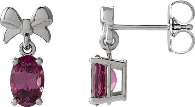 Platinum Oval Natural Rhodolite Garnet Solitaire Bow Earrings