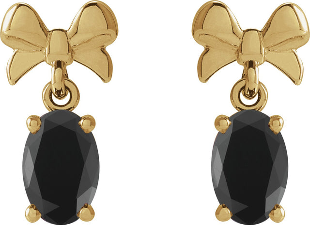14K Gold Oval Natural Black Onyx Solitaire Bow Earrings - Yellow Gold - view 2