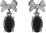14K Gold Oval Natural Black Onyx Solitaire Bow Earrings - White Gold - view 2