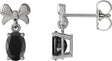 Platinum Oval Natural Black Onyx Solitaire Bow Earrings