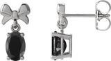 Platinum Oval Natural Black Onyx Solitaire Bow Earrings