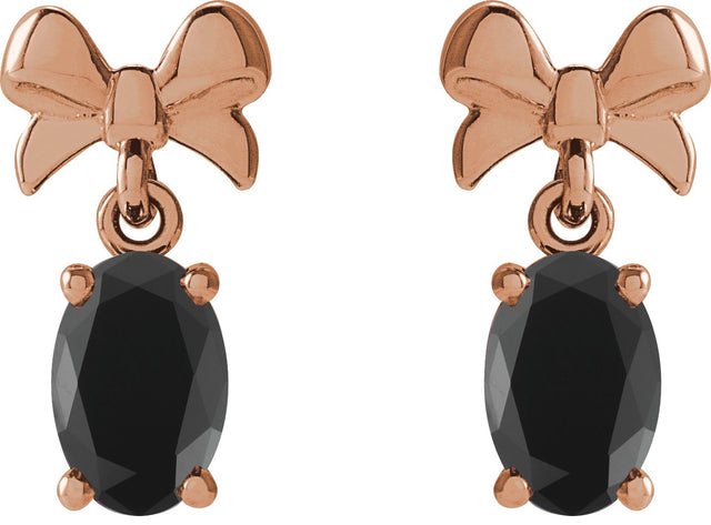 14K Gold Oval Natural Black Onyx Solitaire Bow Earrings - Rose Gold - view 2