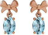 14K Gold Oval Natural Sky Blue Topaz Solitaire Bow Earrings - Rose Gold - view 2