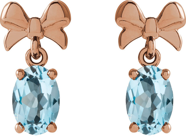 14K Gold Oval Natural Sky Blue Topaz Solitaire Bow Earrings - Rose Gold - view 2