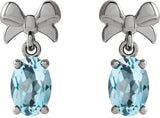 14K Gold Oval Natural Sky Blue Topaz Solitaire Bow Earrings - White Gold - view 2