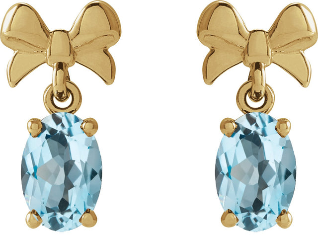 14K Gold Oval Natural Sky Blue Topaz Solitaire Bow Earrings - Yellow Gold - view 2