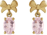 14K Gold Oval Natural Pink Morganite Solitaire Bow Earrings - Yellow Gold - view 2