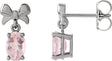 Platinum Oval Natural Pink Morganite Solitaire Bow Earrings