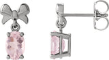 14K Gold Oval Natural Pink Morganite Solitaire Bow Earrings - White Gold