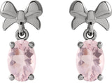 14K Gold Oval Natural Pink Morganite Solitaire Bow Earrings - White Gold - view 2
