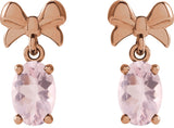 14K Gold Oval Natural Pink Morganite Solitaire Bow Earrings - Rose Gold - view 2