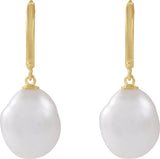 14K Gold Cultured White Freshwater Keshi Pearl Pearl Hoop Earrings - view 4