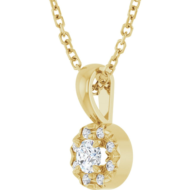 14K Gold Emerald Natural White Sapphire Halo-Style Necklace or Pendant - Yellow Gold - view 5