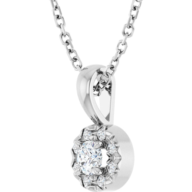 14K Gold Emerald Natural White Sapphire Halo-Style Necklace or Pendant - White Gold - view 5