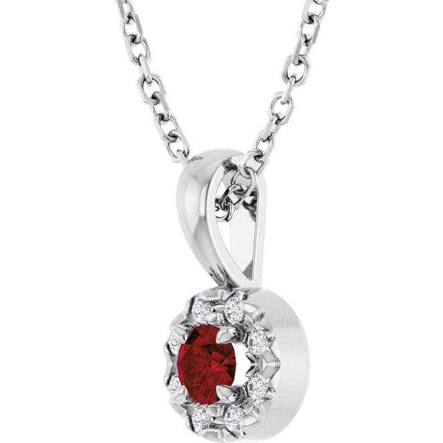 14K Gold Emerald Natural Mozambique Garnet Halo-Style Necklace or Pendant - White Gold - view 5