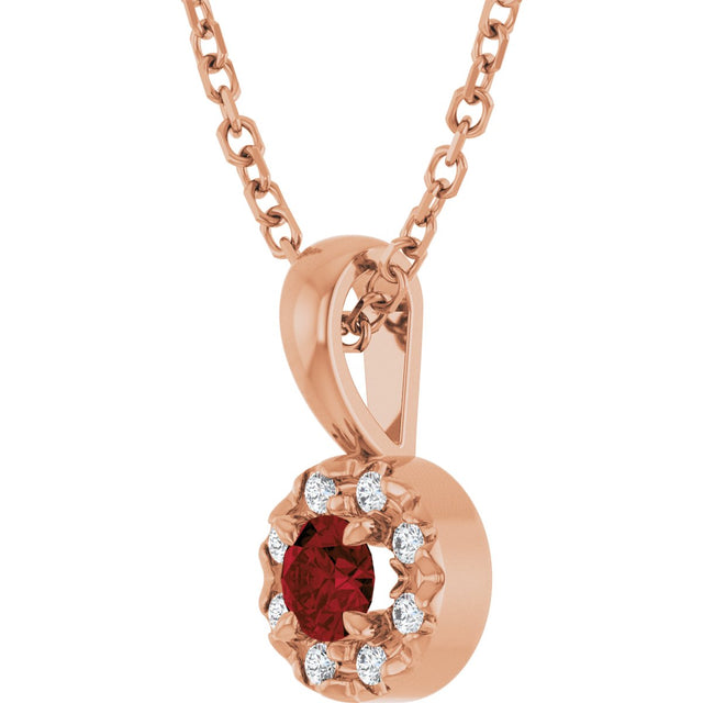 14K Gold Emerald Natural Mozambique Garnet Halo-Style Necklace or Pendant - Rose Gold - view 5