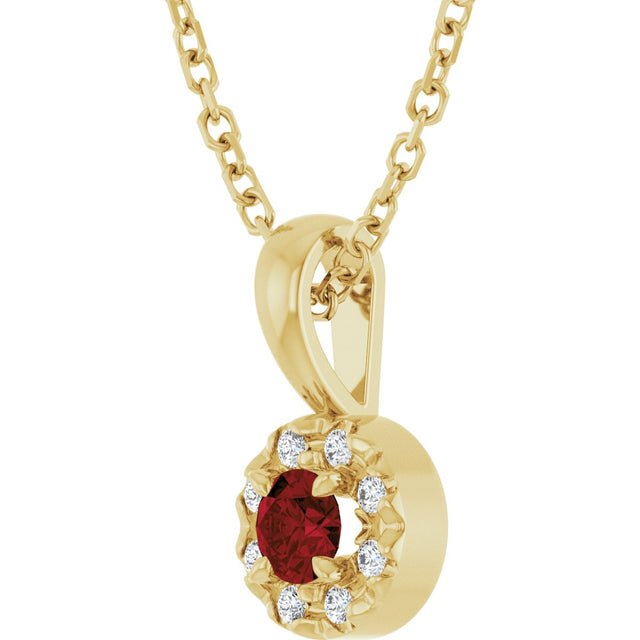 14K Gold Emerald Natural Mozambique Garnet Halo-Style Necklace or Pendant - Yellow Gold - view 5