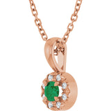 14K Gold Emerald Lab-Grown Emerald Halo-Style Necklace or Pendant - Rose Gold - view 5