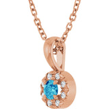 14K Gold Emerald Natural Blue Zircon Halo-Style Necklace or Pendant - Rose Gold - view 5