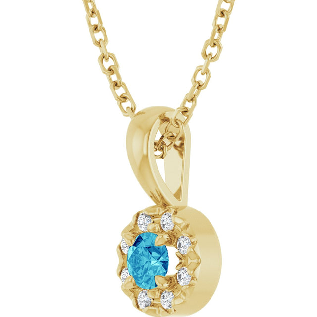 14K Gold Emerald Natural Blue Zircon Halo-Style Necklace or Pendant - Yellow Gold - view 5
