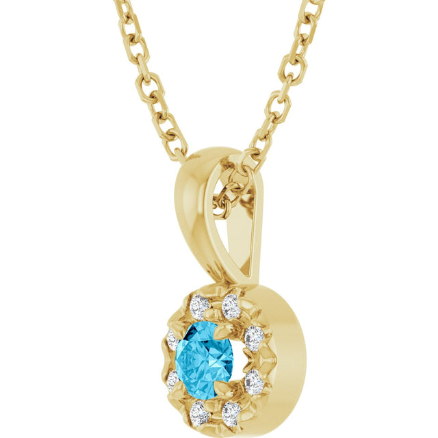14K Gold Emerald Natural Aquamarine Halo-Style Necklace or Pendant - Yellow Gold - view 5
