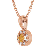 14K Gold Emerald Natural Citrine Halo-Style Necklace or Pendant - Rose Gold - view 5