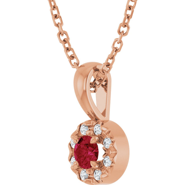 14K Gold Emerald Natural Ruby Halo-Style Necklace or Pendant - Rose Gold - view 5
