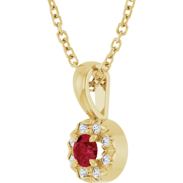 14K Gold Emerald Natural Ruby Halo-Style Necklace or Pendant - Yellow Gold - view 5