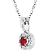 14K Gold Emerald Natural Ruby Halo-Style Necklace or Pendant - White Gold - view 5