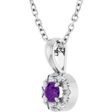 14K Gold Emerald Natural Amethyst Halo-Style Necklace or Pendant - White Gold - view 5