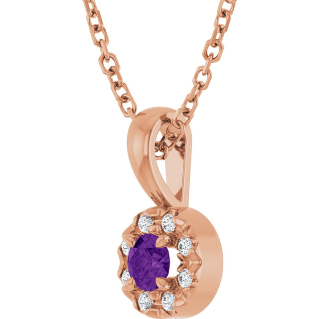14K Gold Emerald Natural Amethyst Halo-Style Necklace or Pendant - Rose Gold - view 5