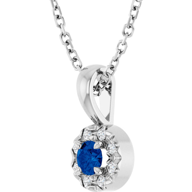 14K Gold Emerald Lab-Grown Blue Sapphire Halo-Style Necklace or Pendant - White Gold - view 5