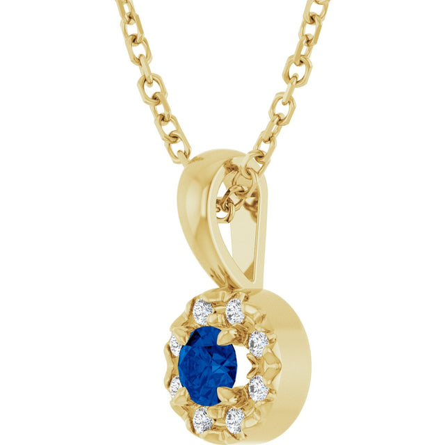 14K Gold Emerald Natural Blue Sapphire Halo-Style Necklace or Pendant - Yellow Gold - view 5