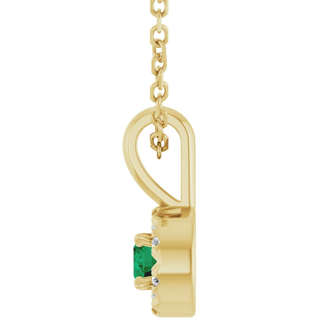 14K Gold Emerald Natural Emerald Halo-Style Necklace or Pendant - Yellow Gold - view 6