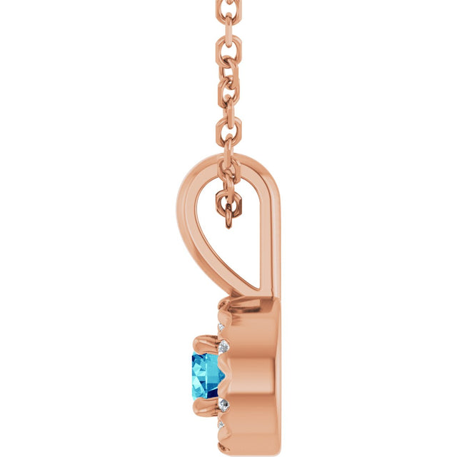 14K Gold Emerald Natural Blue Zircon Halo-Style Necklace or Pendant - Rose Gold - view 6